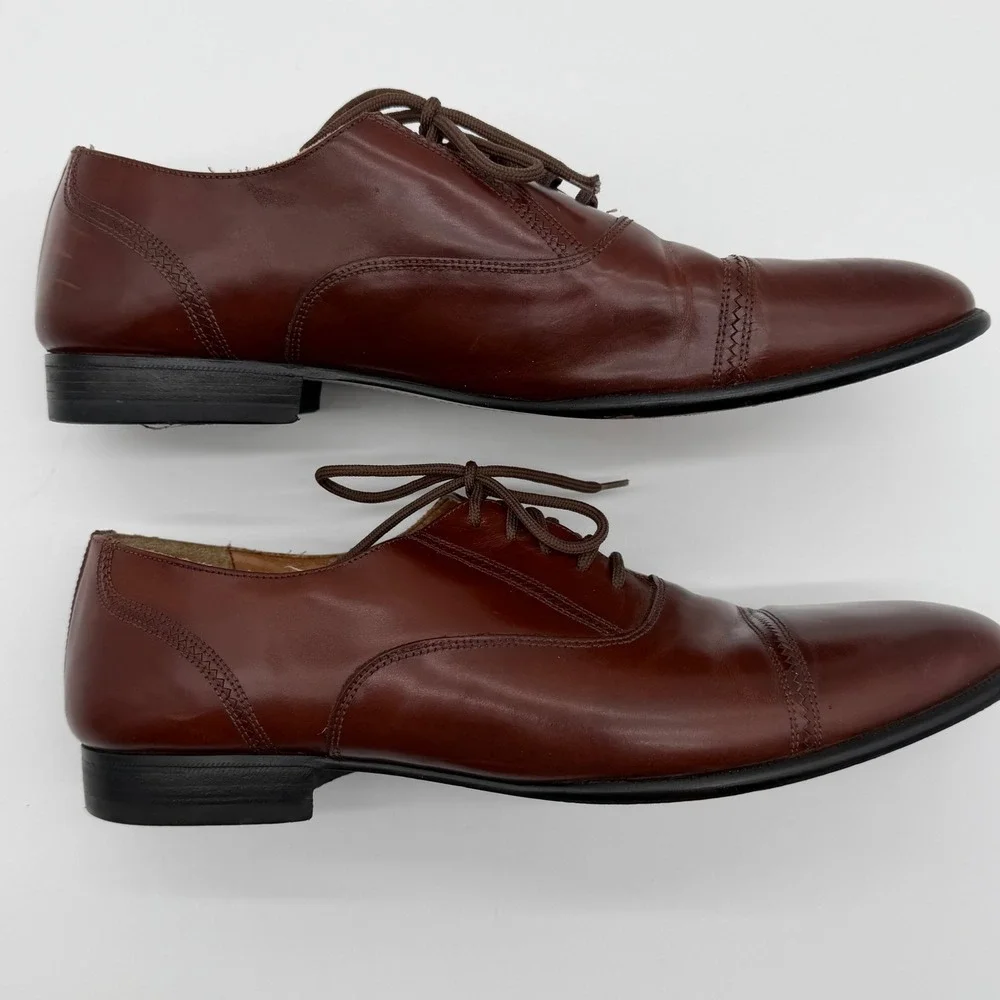 Giorgio Brutini Mens 11 D Burgundy Leather Cap Toe Oxford Dress Shoes Brazil